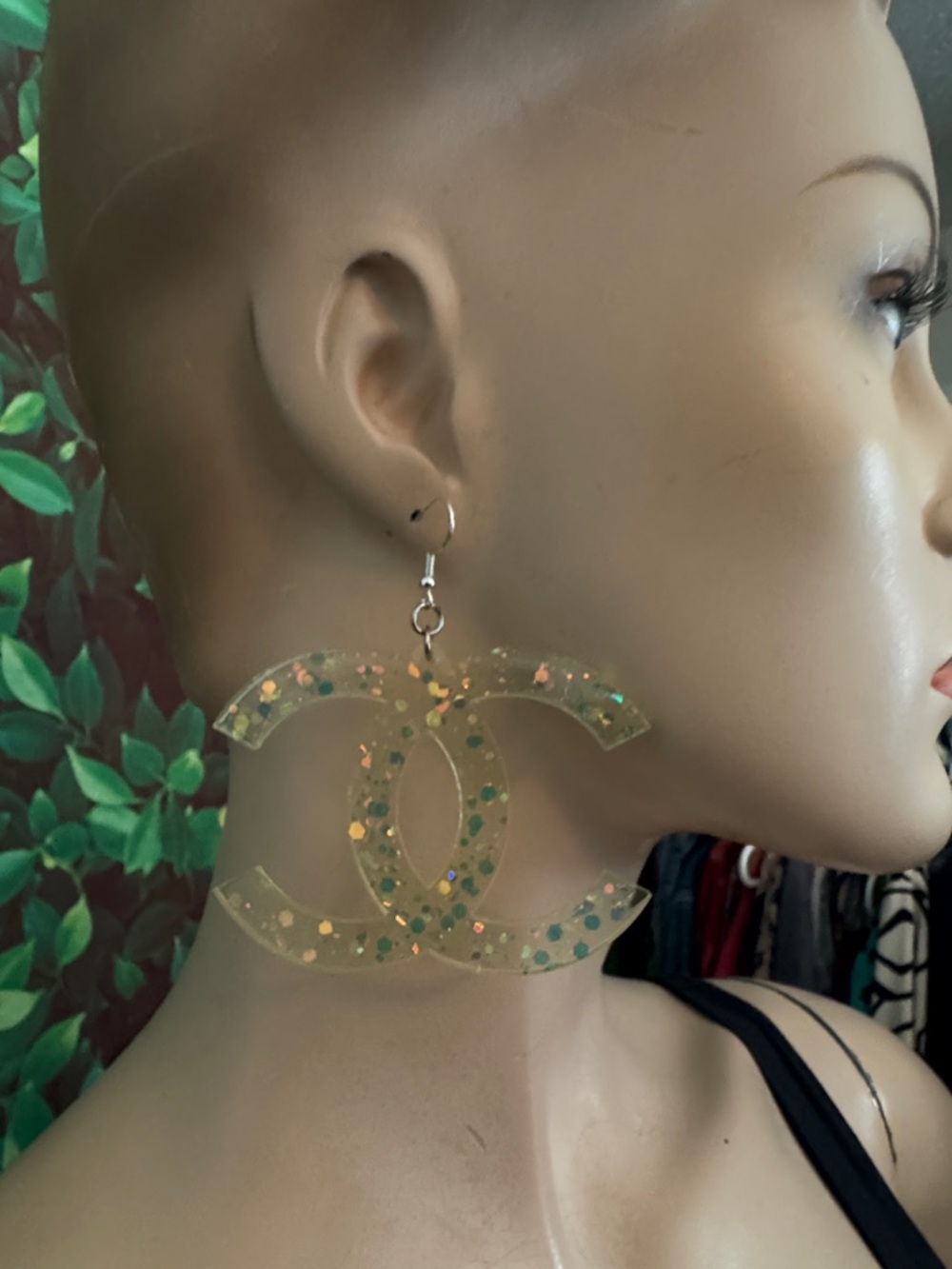 Streetwear Sparkle Yellow CC Fashion Dangle Earrings - Picture 4 of 8